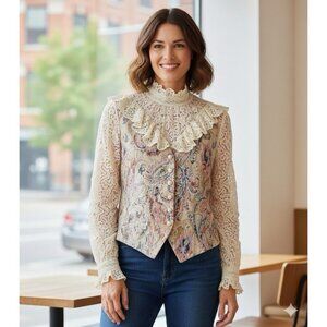 Liz Claiborne Vtg Floral Tapestry Womens Vest Sz 16 Cottagecore Farmhouse Office